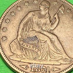 (1) Beautiful Antique 1874 Seated Liberty Half Dollar XF EXTRA FINE