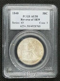 1839 (with Drapery) Seated Liberty Half Dollar PCGS AU50 Mislabeled Holder