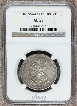 1840-P U. S. Seated Liberty Small Letters Half Dollar Silver Coin NGC AU 53