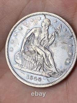 1840 Seated Liberty Half Dollar XF Better Date Silver Sharp Feathers