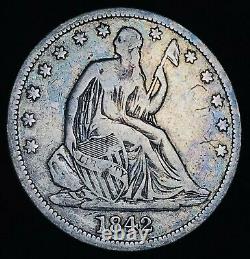 1842 Seated Liberty Half Dollar 50C Medium RPD Date Good Silver US Coin CC11786