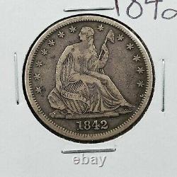 1842 Seated Liberty Silver Half Dollar Choice VF VERY FINE NICE Medium Date