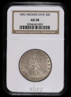 1842 Seated Liberty Silver Half Dollar Coin Medium Date Ngc Au58