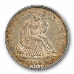 1843 50C Seated Liberty Half Dollar PCGS AU 55 About Uncirculated OGH Toned N