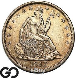 1843-O Seated Liberty Half Dollar, Tough This Nice, BU++ Better Date Silver 50c