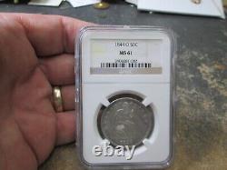 1844 O SEATED LIBERTY HALF DOLLAR IN NGC ms61 uncirculated CONDITION
