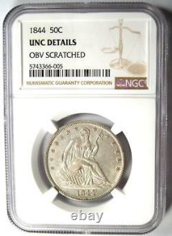 1844 Seated Liberty Half Dollar 50C NGC Uncirculated Details (MS UNC) Rare