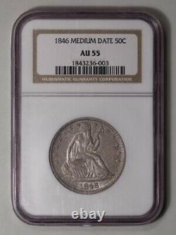 1846 MEDIUM DATE Seated Liberty Half Dollar No Motto 50C NGC AU55