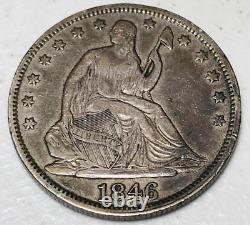 1846 Seated Liberty Half Dollar 50C TALL DATE 90% Silver US Coin CC20780