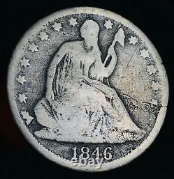 1846 Seated Liberty Half Dollar 50C Tall CRACKED PLANCHET Silver US Coin CC9961