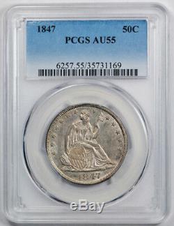 1847 50C Seated Liberty Half Dollar PCGS AU 55 About Uncirculated Lustrous