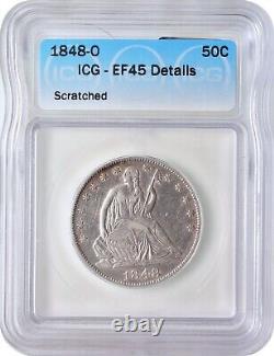 1848-O Seated Liberty Half Dollar 50C Extra Fine XF45 ICG EF45 Details Scratched