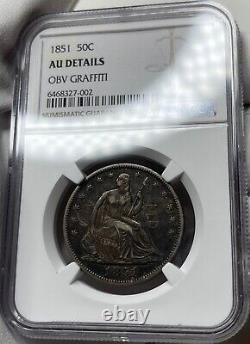 1851-P Seated Liberty Half Dollar NGC AU Details Tough Mintage! Very Rare