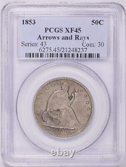 1853 50C PCGS XF45 Seated Liberty Silver Half Dollar Arrows and Rays 248237