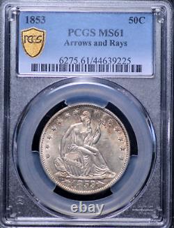 1853 Arrows & Rays Seated Half Dollar Pcgs Ms 61 Wonderfully Radiant And Mostly