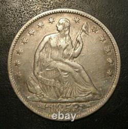 1853 Arrows & Rays Seated Liberty Half Dollar Silver Coin XF-AU details -cleaned