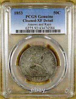 1853 Arrows and Rays PCGS XF Details Seated Half Dollar