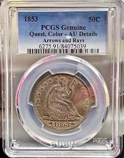 1853 SEATED LIBERTY HALF DOLLAR ARROWS & RAYS PCGS UNC details