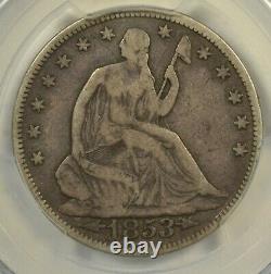 1853 Seated half dollar, Arrows and Rays, PCGS F12