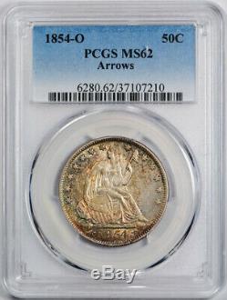 1854 O 50C Arrows Seated Liberty Half Dollar PCGS MS 62 Uncirculated Toned