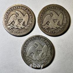1854-O LOT of 3 Seated Liberty Half Dollars Good G Coins #5668