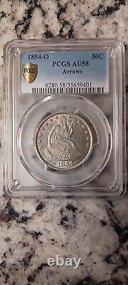 1854 O SEATED LIBERTY HALF DOLLAR PCGS AU58 Arrows at Date, No Motto