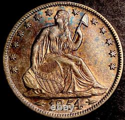 1854 O Seated Liberty Half Dollar 50c WB-56 R-4 High Grade With Luster UNC Toned