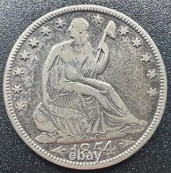 1854 Seated Liberty Silver. 90% Half Dollar Coin VG/F