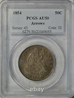 1854 Seated half dollar, Arrows, PCGS AU50