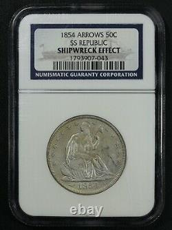 1854 with Arrows Seated Liberty Silver Half Dollar SS Republic Shipwreck NGC