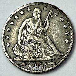 1855-O (AU) Seated Liberty Half Dollar 90% SILVER ARROWS