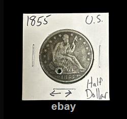 1855-O Seated Liberty Half Dollar With Arrows Great Coin! (holed)