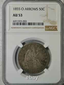 1855 O Seated half dollar, Arrows, NGC AU53