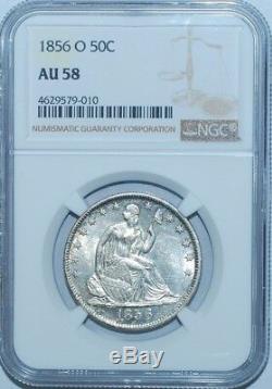 1856 O NGC AU58 WB-103 RPD Repunched Date Seated Liberty Half Dollar