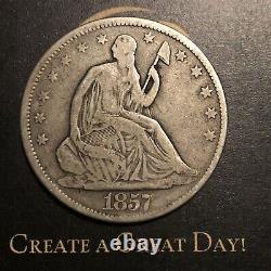1857-P Liberty Seated Half Dollar? 90% Silver Coin No Rays Arrows or Motto