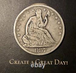 1857-P Liberty Seated Half Dollar? 90% Silver Coin No Rays Arrows or Motto