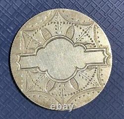 1858 50C SEATED HALF DOLLAR PIN BROOCH VF DETAILS LOVE TOKEN CHAISED Coin Silver