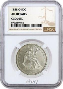 1858 O 50C Seated Liberty Half Dollar Silver NGC AU Details Cleaned Coin
