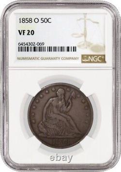 1858 O 50C Seated Liberty Half Dollar Silver NGC VF20 Very Fine Circulated Coin