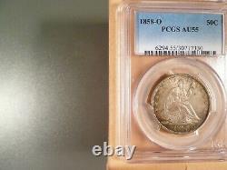 1858-O Liberty Seated Half Dollar PCGS graded AU55, Well Struck O-Mint