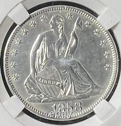 1858-O NEAR+ GEM BU SEATED LIBERTY HALF-DOLLAR Beautiful Coin
