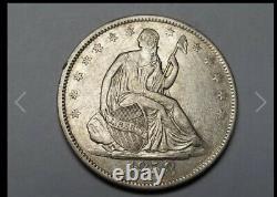 1858-O Seated Half Dollar AU Almost Uncirculated with 1865 Civil War Newspaper