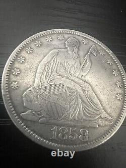 1858 O Seated Liberty Half Dollar 90% Silver New Orleans 50C Beautiful US COIN