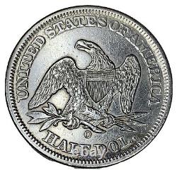 1858-O Seated Liberty Half Dollar, Details Cleaned, Choice AU Silver 50c