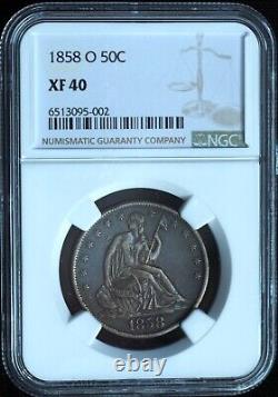 1858-O Seated Liberty Half Dollar XF40 NGC, Gorgeous Original Coin