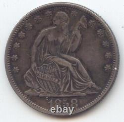 1858-S Seated Liberty Half Dollar, XF-AU Details, Scarce S Mint