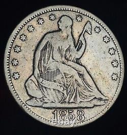 1858 Seated Liberty Half Dollar 50C Ungraded Choice 90% Silver US Coin CC15870