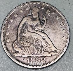 1858 Seated Liberty Half Dollar 50C Ungraded Choice 90% Silver US Coin CC20278