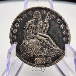 1858 Seated Liberty Half Dollar Coin AU Full Liberty Detail, Rare Collectible