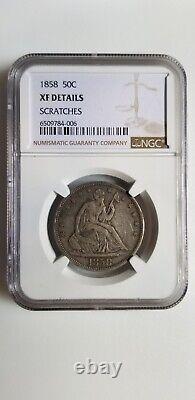 1858 Seated Liberty Half Dollar NGC Graded XF Details